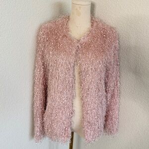Everiche Blush Pink Eyelash Knit Cardigan Sweater Size M